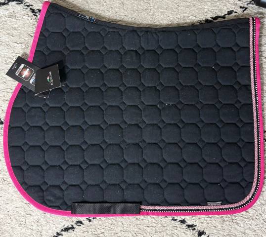 Tapis de selle Equiline - Bord rose avec cordelette strass