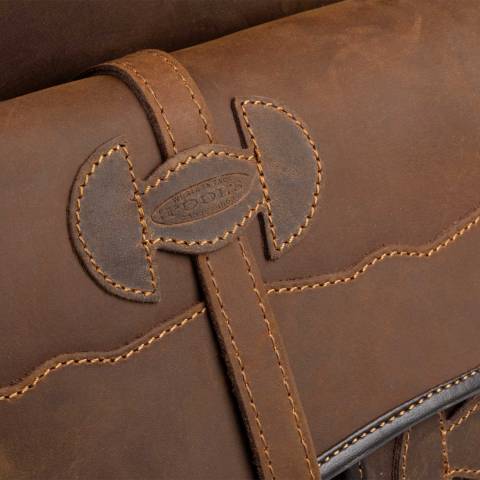 Sacoche arri&egrave;re pour selle western en cuir estampill&eacute; - Pool's - Cuir de vache