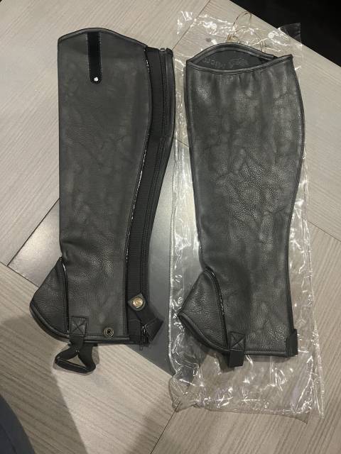 Mini chaps neuf cuir noir d&rsquo;&eacute;quitation mixte femme homm