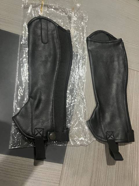 Mini chaps neuf cuir noir d&rsquo;&eacute;quitation mixte enfant  Ca