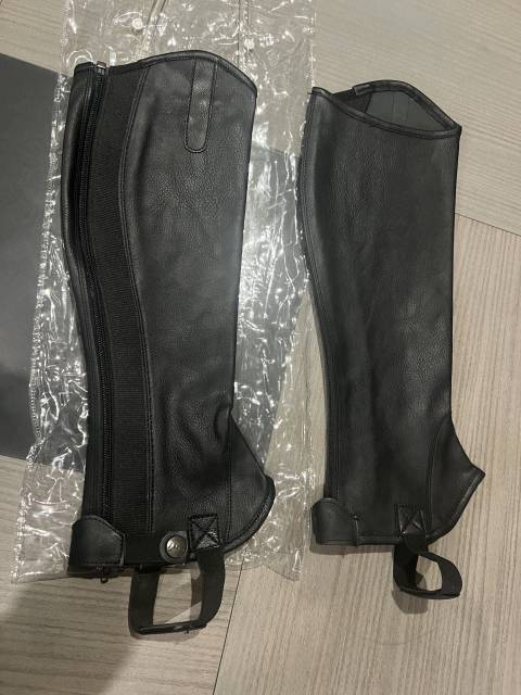 Mini chaps neuf cuir noir d&rsquo;&eacute;quitation mixte femme