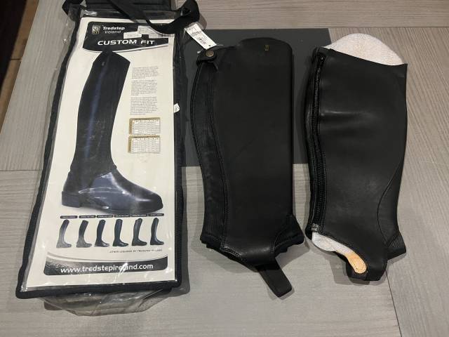 Mini chaps neuf cuir noir d&rsquo;&eacute;quitation mixte femme