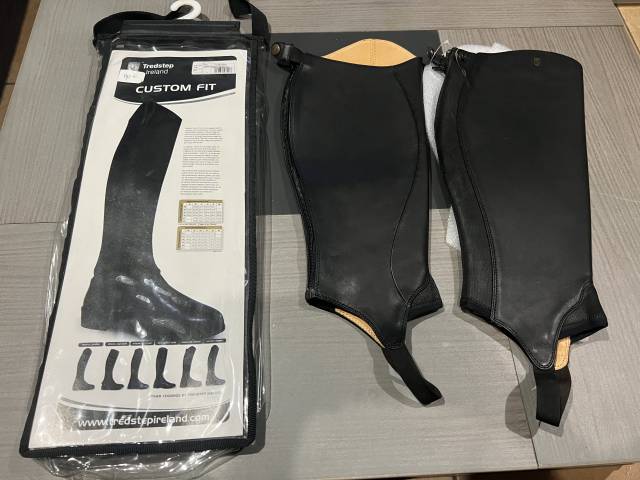 Mini chaps neuf cuir noir d&rsquo;&eacute;quitation mixte femme 