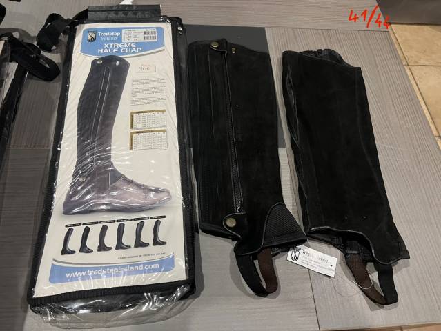 Mini chaps neuf cuir noir d’équitation mixte femme