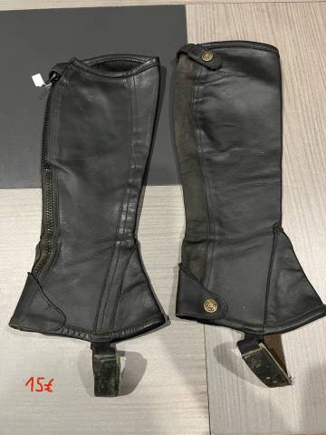 Mini chaps cuir noir d’équitation mixte femme homme    