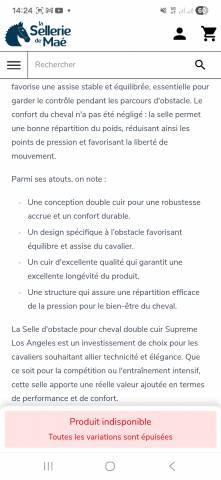 Selle Supr&ecirc;me neuve 17,5 pouces Los Angeles