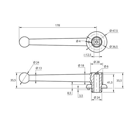 Contre poign&eacute;e laiton laqu&eacute; noir - Pour carr&eacute; 12 mm