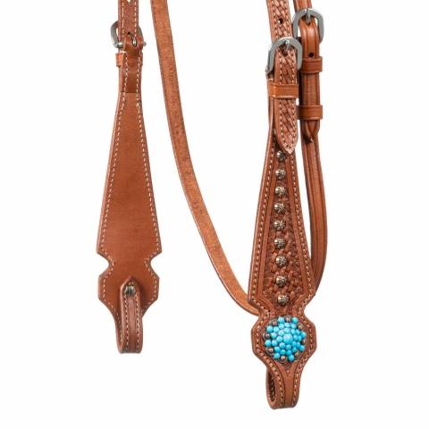 Bridon western avec pierres bleues - Pool's - Cuir souple