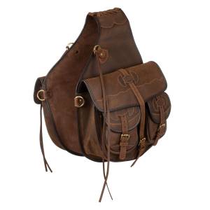 Sacoche arrière pour selle western en cuir estampillé - Pool's - Cuir de vache