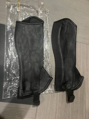Mini chaps neuf cuir noir d&rsquo;&eacute;quitation mixte enfant  Ca