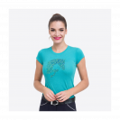 T-Shirt multicolore avec d&eacute;coration cheval saut - Cavalliera - Coton stretch