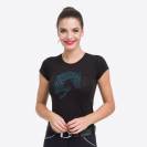 T-Shirt multicolore avec d&eacute;coration cheval saut - Cavalliera - Coton stretch