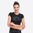 T-Shirt multicolore avec d&eacute;coration cheval saut - Cavalliera - Coton stretch
