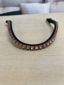 Frontal cristaux rose gold cuir marron, taille cheval