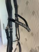 Joli bridon noir avec muserolle allemande laquée 