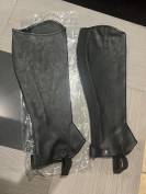 Mini chaps neuf cuir noir d&rsquo;&eacute;quitation mixte femme 