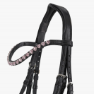 Bridon Bixie Rose avec r&ecirc;nes - QHP - Cuir noir, strass