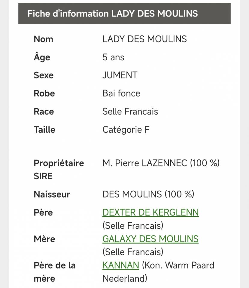 A VENDRE LADY DES MOULINS 5 ANS