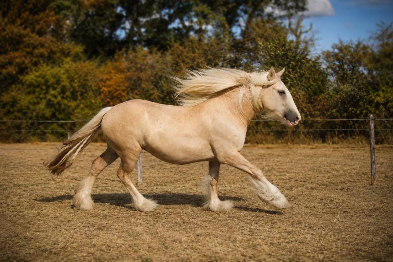 Pouliche palomino Drum Horse Irish x Clydesdale 2 ans 