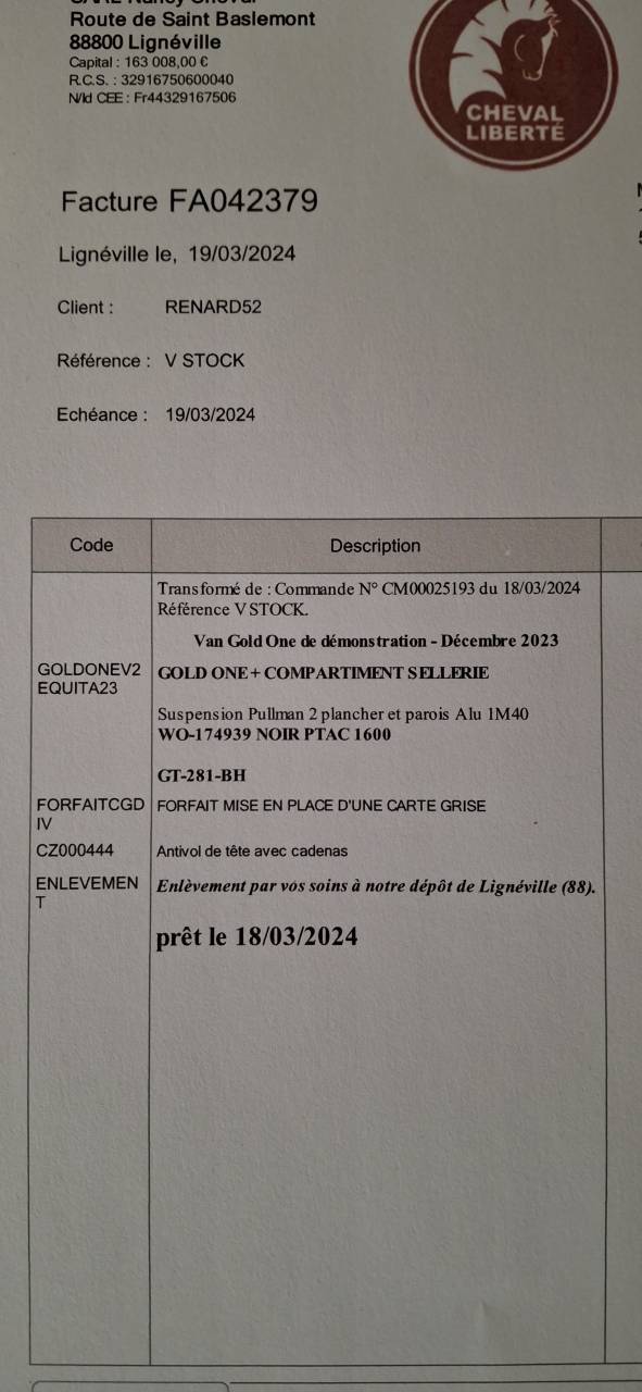 Van gold one cheval libert&eacute; 1.5 places