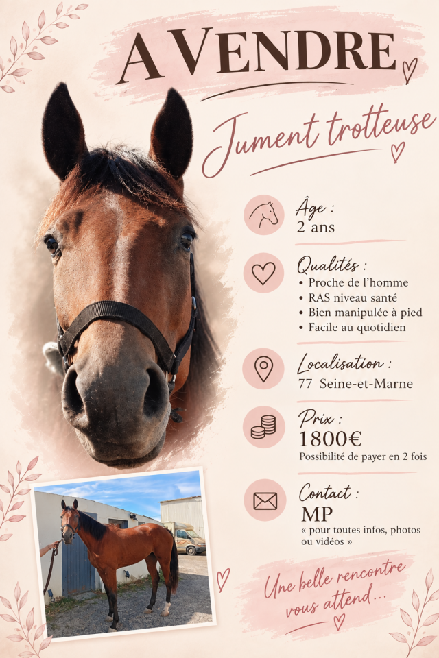 ? &Agrave; vendre &ndash; Jument trotteuse, 2 ans ?  