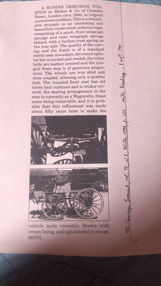 Pi&egrave;ce Historique Majeure &ndash; Demi-Mail Phaeton BARKER LON