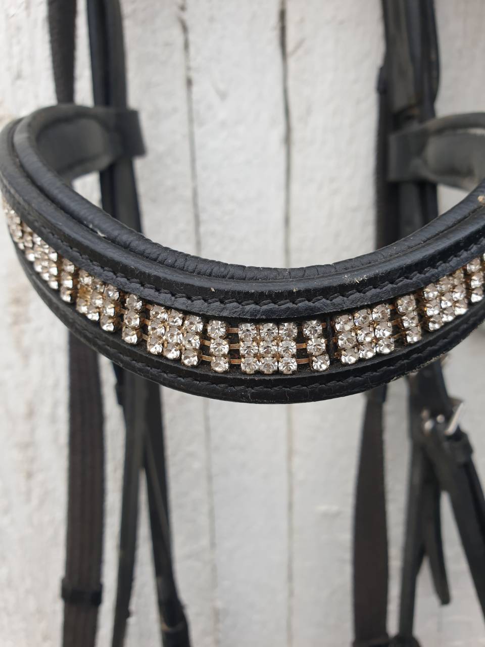 Bride en cuir de dressage vert élégant bracelet en cristal