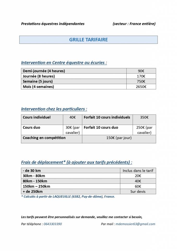 Monitrice indépendante, propose prestations équestres