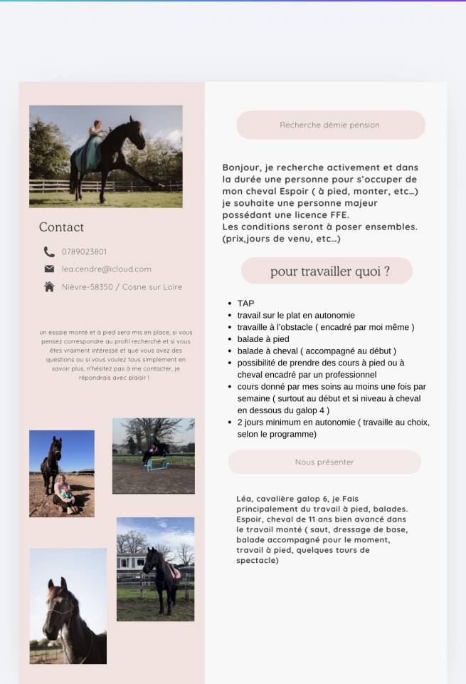 ‼️Urgent‼️Cherche demi pension pour mon cheval