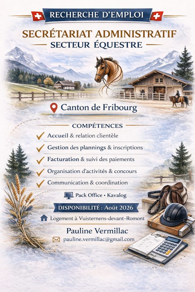 Enseignante - Administratif &eacute;questre (Suisse)