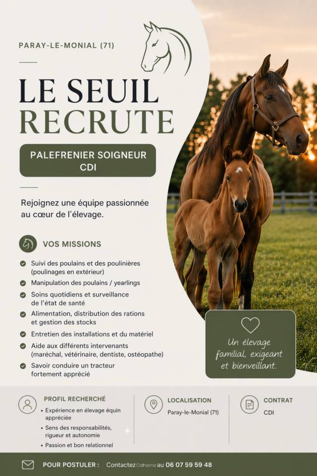Recherche agent d&rsquo;&eacute;curie (H/F) &ndash; &Eacute;levage Pur-Sang (71)