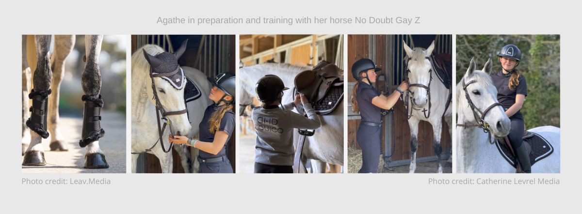 Agathe in preparation and training with her horse No Doubt Gay Z