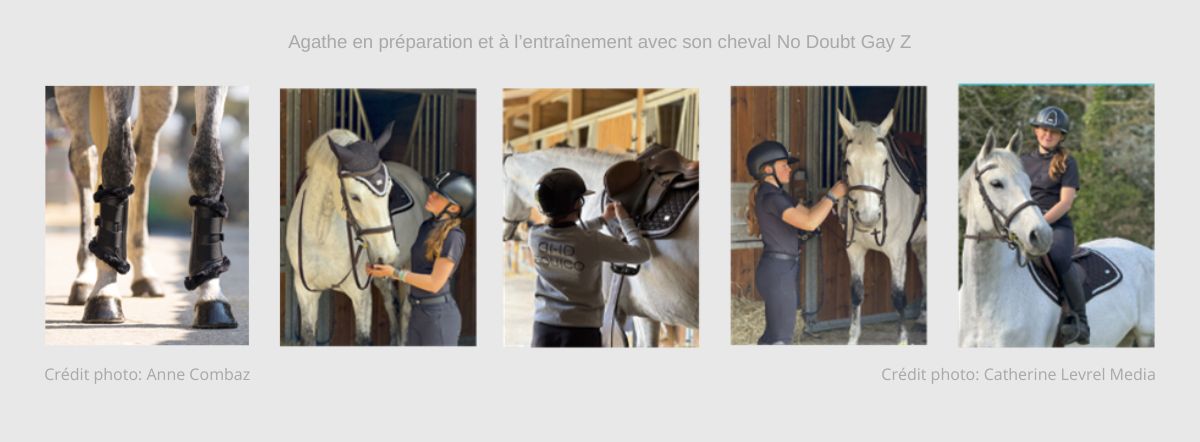 Agathe en préparation et à l’entraînement avec son cheval No Doubt Gay Z